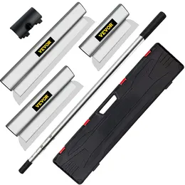 Skimming Blade Set,25+40+60 Cm Blades + 35"-78" Extension Handle，European Stainless Steel Construction Knife, Aluminum Blade Profile Smoothing Knockdown Spatula For Gyprock/Drywall/Wall-Boa