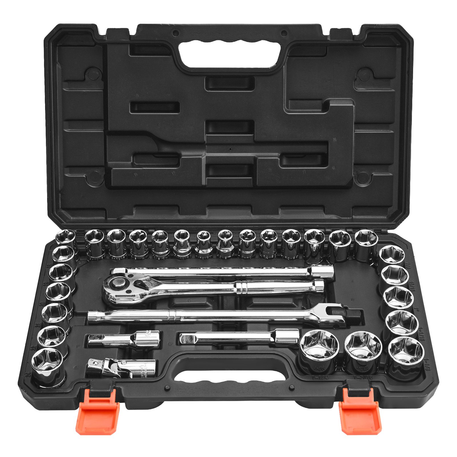 Socket Set, 33 Pieces, 1/2 Inch Drive Socket And Ratchet Set, SAE And Metric, Mechanic Tool Kit With Ratchet Wrench, Extension Bar And Storage Case, CR-V Alloy Steel, For Automotive Repair