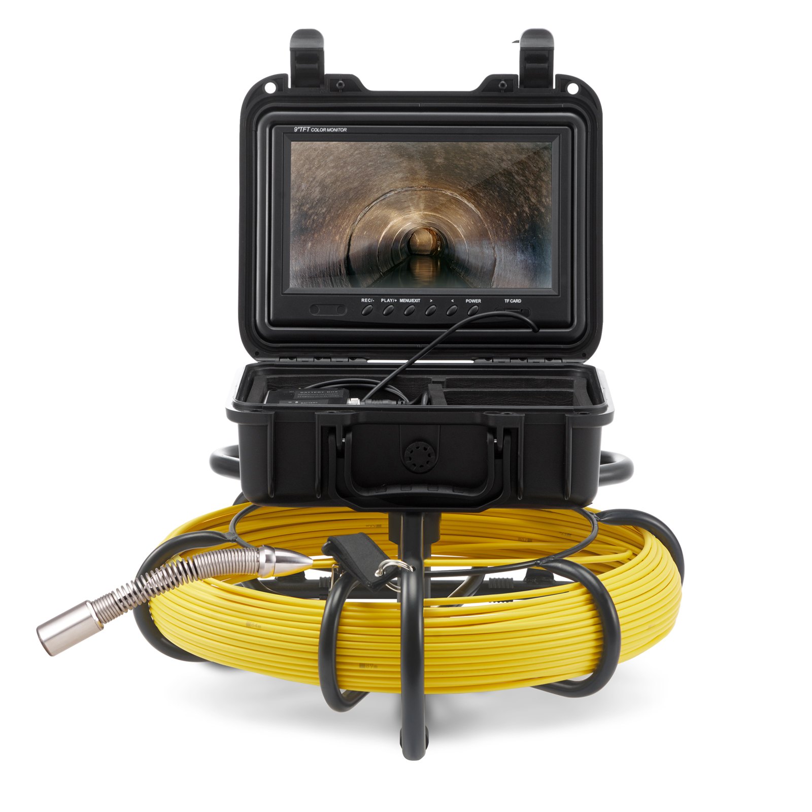 Sewer Camera, 230 Ft/70 M, 9" Screen Pipeline Inspection Camera With DVR Function, Waterproof IP68 Camera With 12 Adjustable LEDs, With A 16GB SD Card, For Sewer Line, Home, Duct Drain Pipe Plum