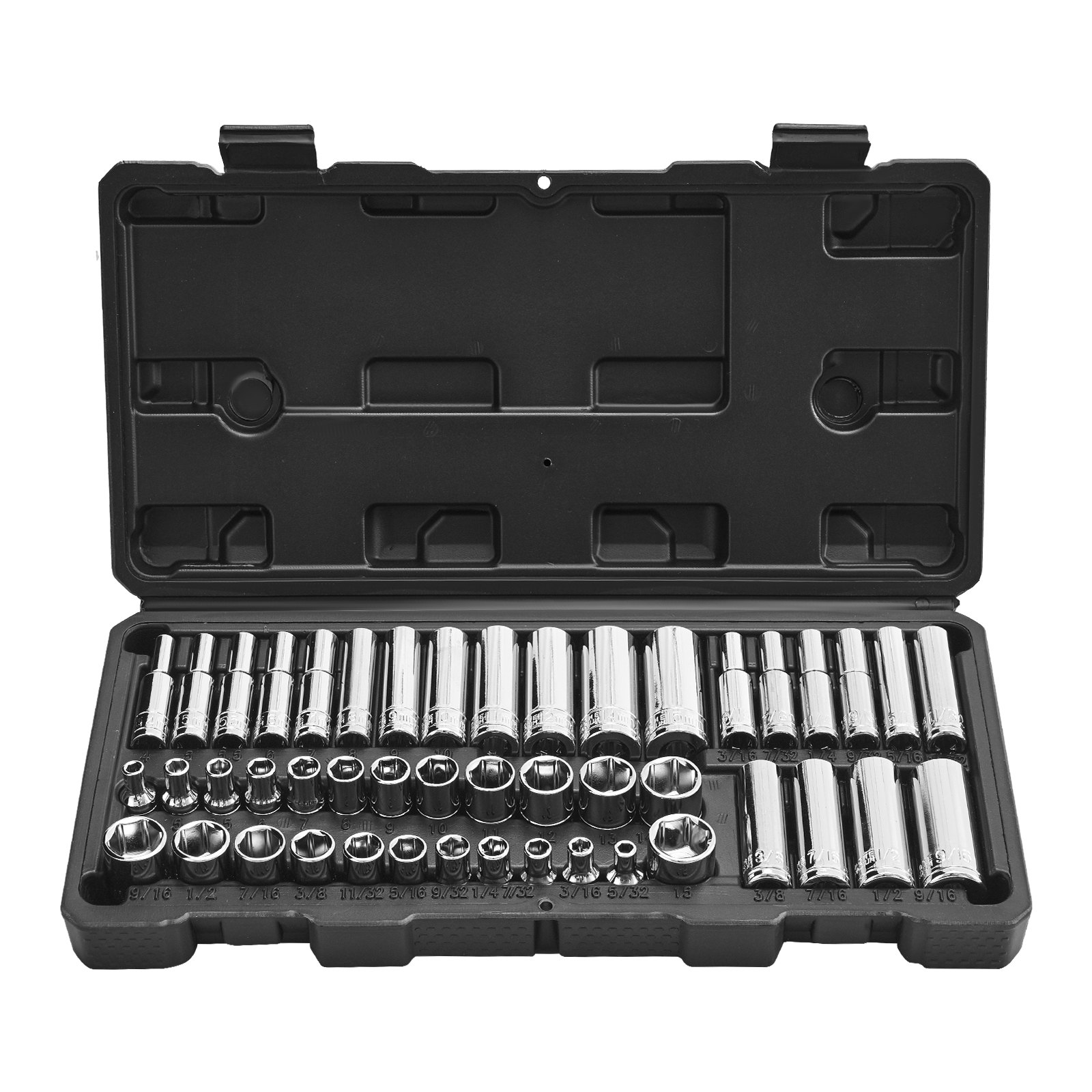 Socket Set, 46 Pieces, 1/4 Inch Drive Socket Tool Set, SAE And Metric Size, Deep And Standard, Mechanic Tool Kit With Storage Case, Chrome Plated CR-V Alloy Steel, For Automotive Repair