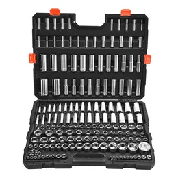 Socket Set, 163 Pieces, 3/8 & 1/4 & 1/2 Inch Drive Socket Tool Set, SAE And Metric, Deep And Standard, Mechanic Tool Kit With Storage Case, Chrome Plated CR-V Alloy Steel, For Automotive Repair