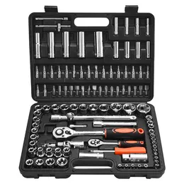 Socket Set, 108 Pieces, 1/4 & 1/2 Inch Drive Socket And Ratchet Set, Metric Size From 4 To 32 Mm, Mechanic Tool Kit With Bits, Accessories, Storage Case, CR-V Alloy Steel, For Automotive Repair