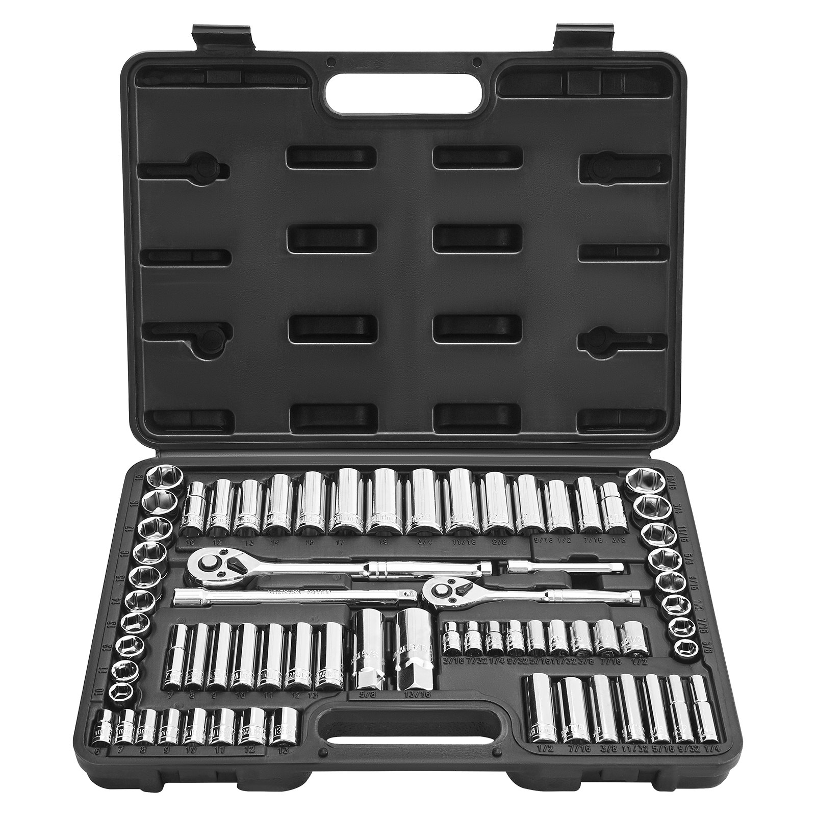 Socket Set, 69 Pieces, 3/8 & 1/4 Inch Drive Socket And Ratchet Set, SAE And Metric, Deep And Standard, Mechanic Tool Kit With Accessories And Storage Case, CR-V Alloy Steel, For Auto Repair