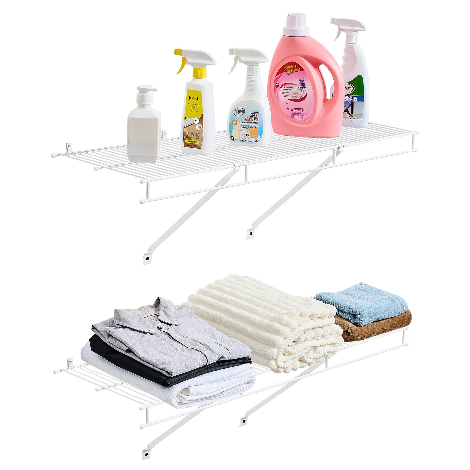 Wire Shelf Kit, 3 Ft, Set Of 2, Wall Mounted Wire Shelves, Heavy-Duty Carbon Steel Hanging Shelf, Floating Wall Storage Shelves With Dip Coating, For Closet, Bedroom, Living Room, Office, Pantry