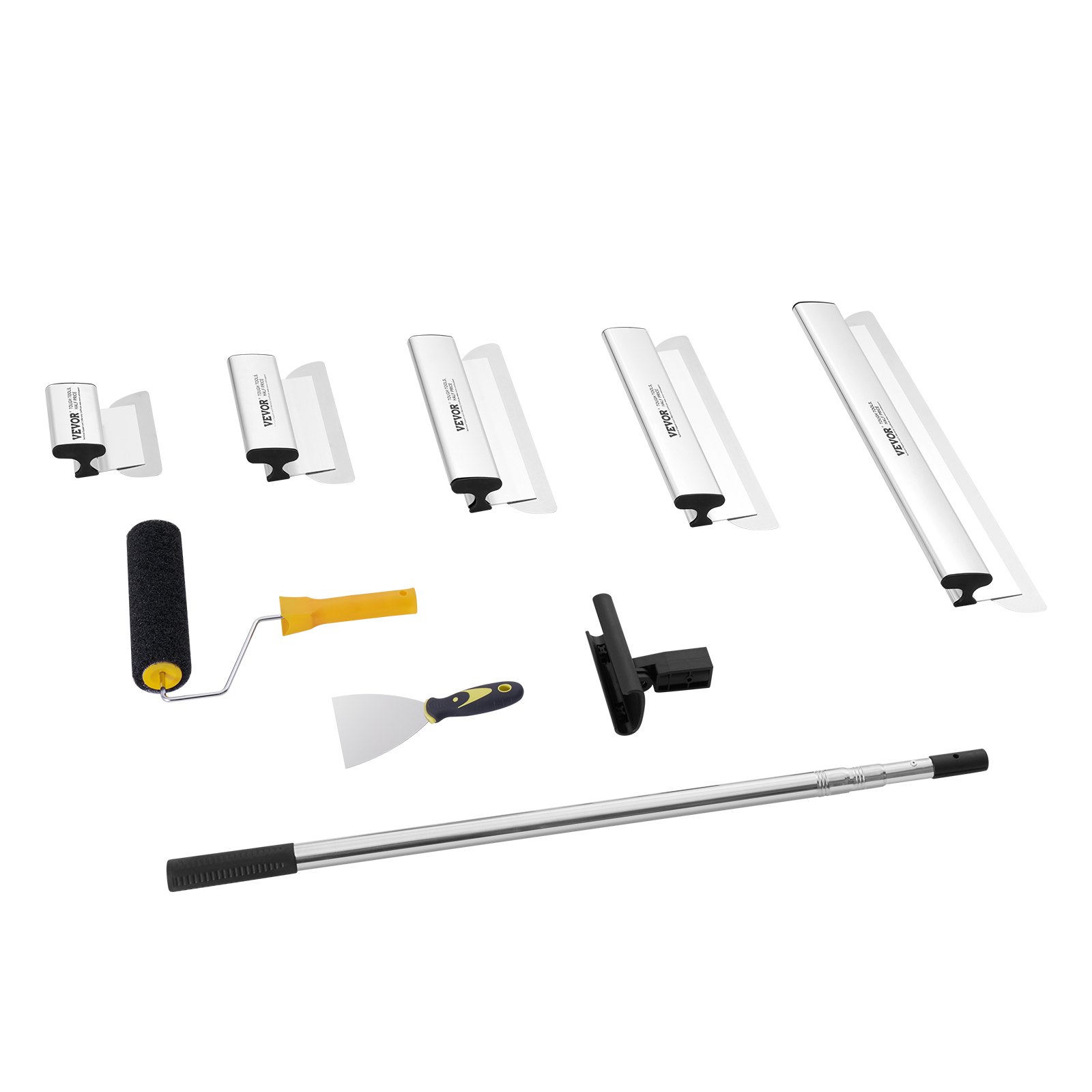 Drywall Skimming Blade Set, 7/10/14/16/24 In Skimming Blades + 34 - 81.6 In Extension Handle Pole, Stainless Steel Knife Professional Skim Coat Tools, For Gyprock/WallBoard/Plasterboard