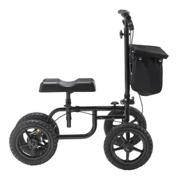 Folding Carbon Steel Steerable Knee Scooter, 12" All-Terrain Wheel, Dual Brakes, 350 LBS