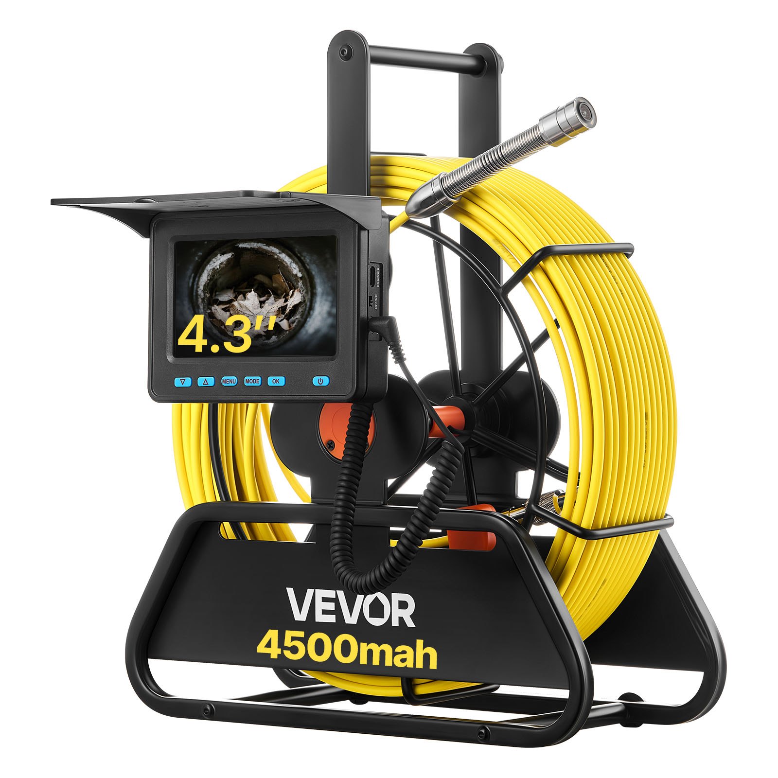 Sewer Camera, 66 Ft/20m, 4.3" Drain Inspection Camera, IP68 Waterproof Snake Plumbing Camera With Lights - 6 Adjustable LEDs, 4500mAh Battery & 16GB Card For Sewer Line Duct Pipes