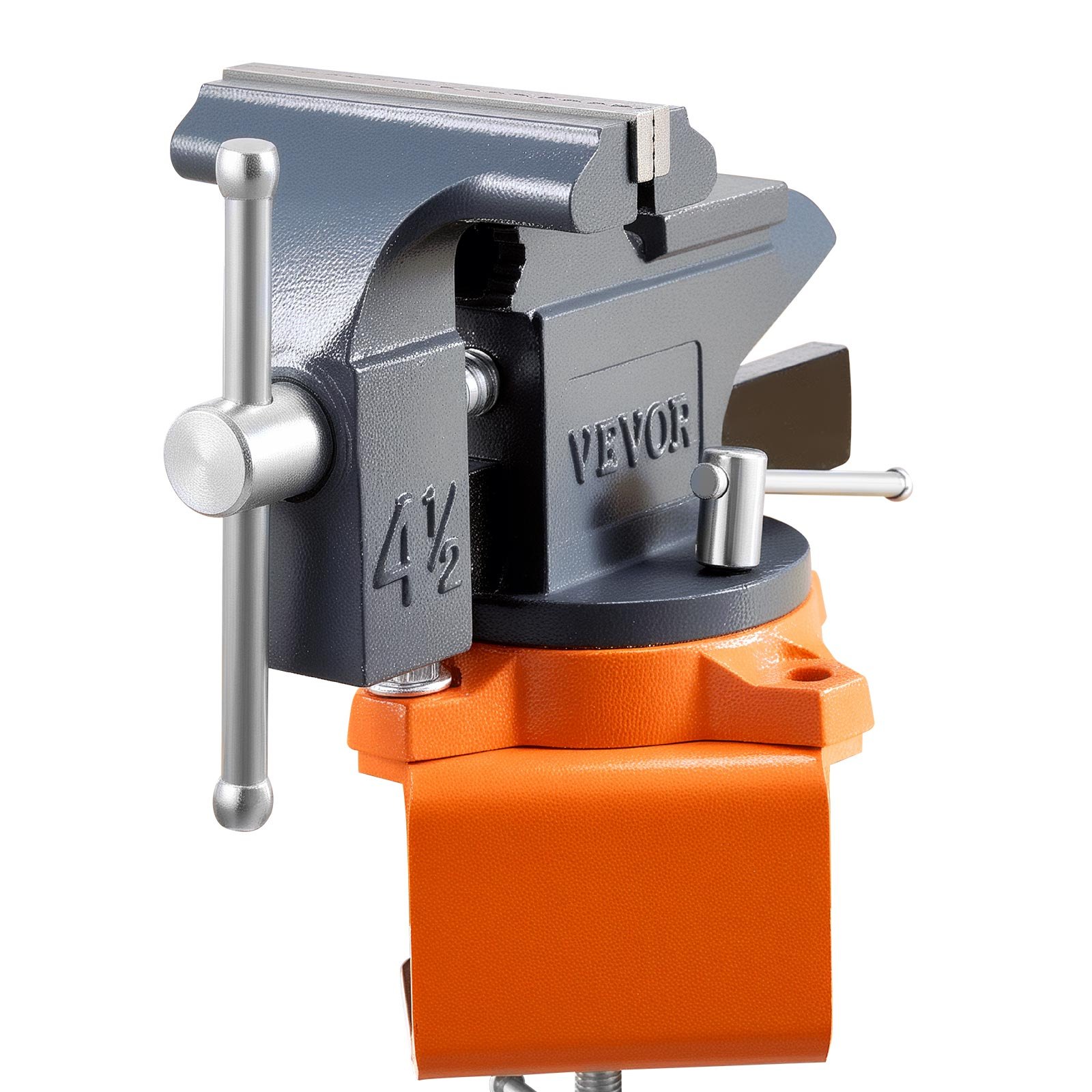 Bench Vise, 4.5 Inch, Portable Workbench Vice With 270° Swivel Base, Quick Release Rotating Bench Clamp, Cast Iron Construction, For Woodworking, Metalworking, Drilling, Sawing, Cutting Conduit