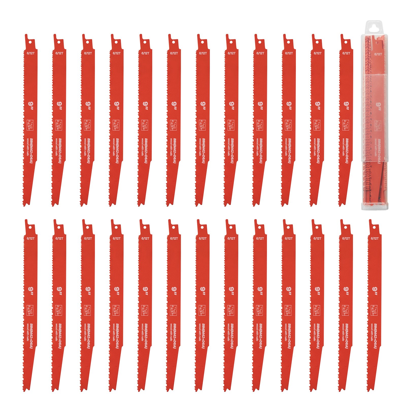 Reciprocating Saw Blades, 25 Pack, 6/12 TPI Bi-Metal Reciprocating Saw Blade Set With Universal Shank, Sharp Teeth For Fast And Smooth Cuts, For Wood And Nail-Embedded Wood Demolition, Orange