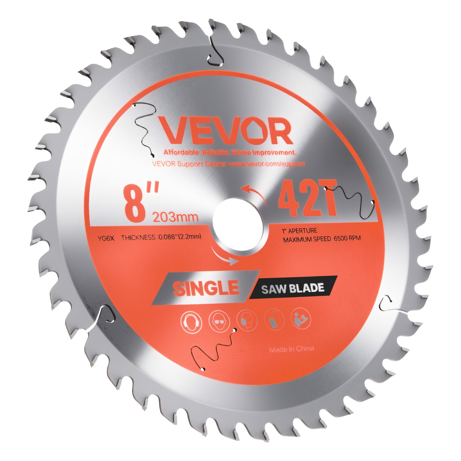 Circular Saw Blade, 8 Inch Diameter, 42 Sharp Alloy Teeth, 1 Inch Arbor, Fine Finish, Wood Cutting Blade For Circular Saw, With Noise-Reducing Heat Vents, For Cutting Plywood, OSB, And Hardwood