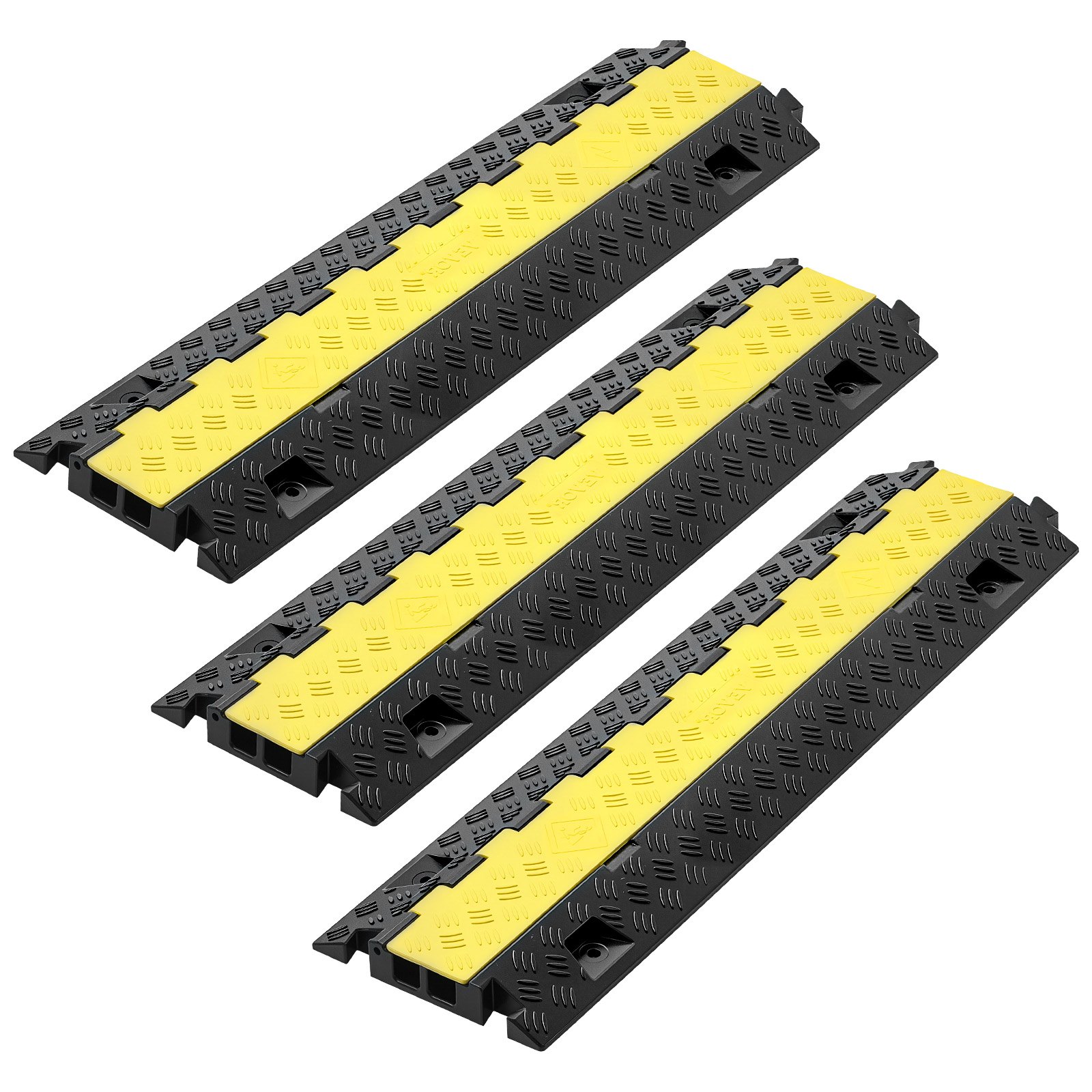 Cable Protector Ramp, 22,000 Lbs/axle Capacity, 2 Channel Heavy Duty TPU Cord Hose Wire Cover, 1.2 X 1.1 In Channel, Traffic Speed Bump With Flip-Open Top Cover, For Indoor Outdoor Use, 3 Pack