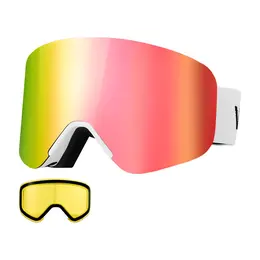 Frameless Ski Goggles, Magnet Cylindrical Lens With Pink Revo Coating, OTG Anti Fog Snow Goggles For Men Women Youth, TPU Frame & Ventilation Structure, Fit For Skiing, Skating, Snowboarding