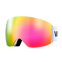 Frameless Ski Goggles, Spherical Lens With Pink Revo Coating, OTG Anti Fog Snow Goggles For Men Women Youth, TPU Frame & Ventilation Structure, Suitable For Skiing, Skating, Snowboarding