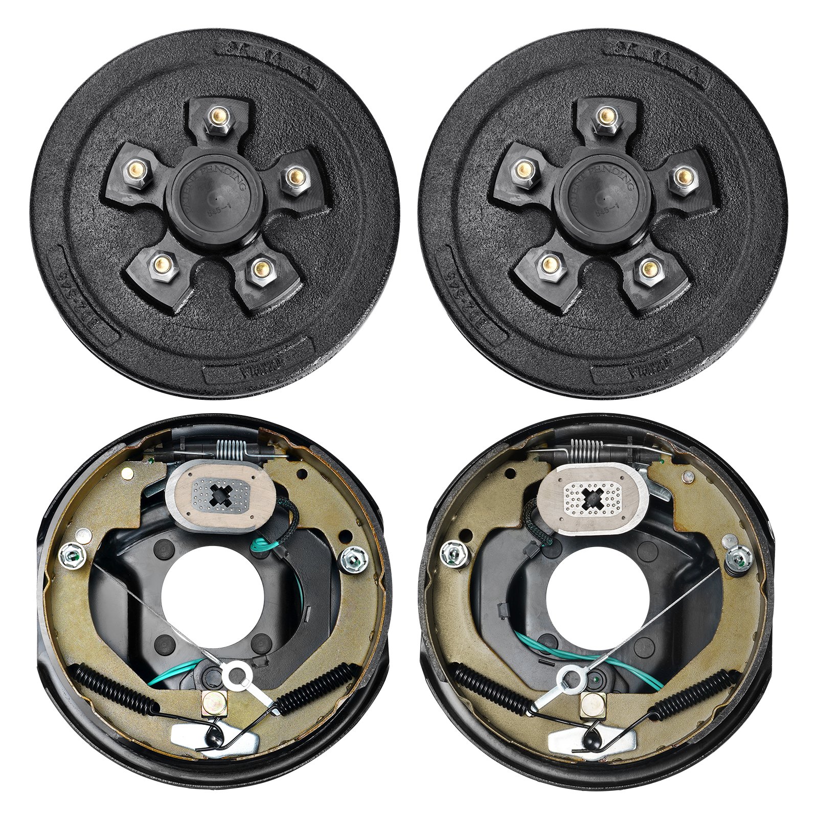 Trailer Hub Drum Kits 5 On 4.5" B.C. With 10" X 2-1/4" Electric Brakes, Self-Adjusting Trailer Brake Assembly For 3500 Lbs Axle, 4-Hole Mounting, Backing Plates For Brake System Part Replacement