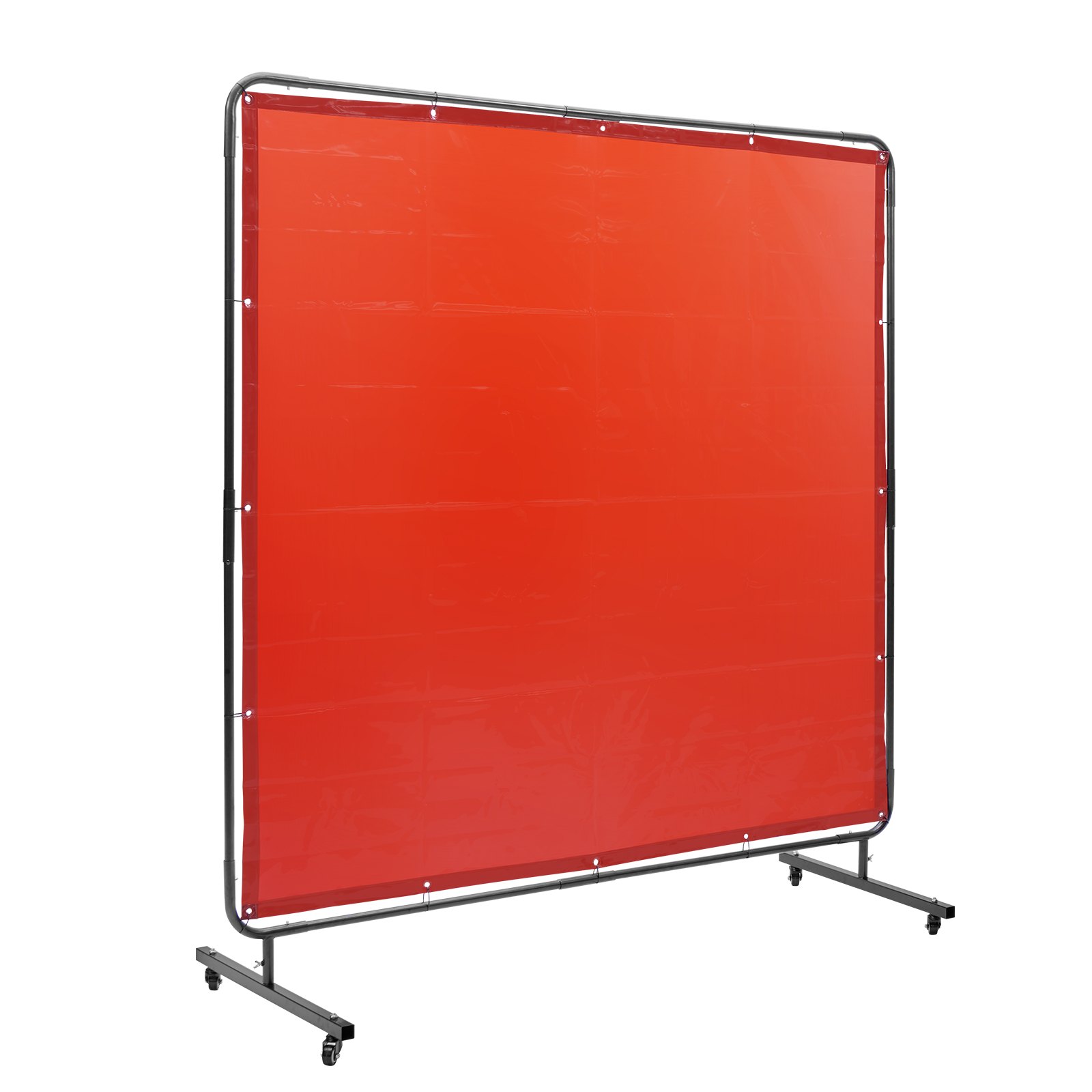 Welding Screen With Frame, 6' X 6' Welding Curtain Screen, Flame-Resistant Vinyl Welding Protection Screen On 4 Swivel Wheels (2 Lockable), Moveable & Professional For Workshop/Industrial, Red
