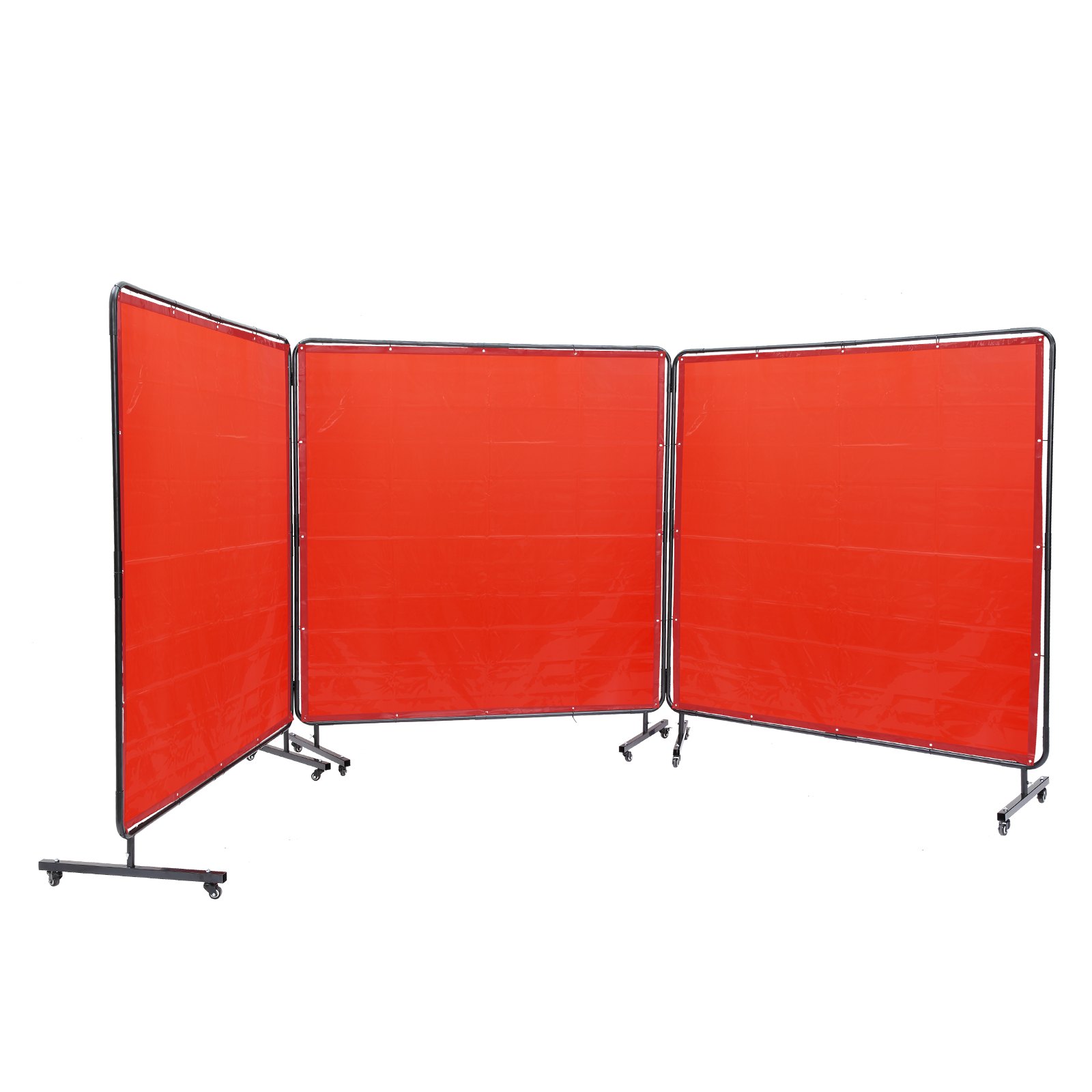 Welding Screen With Frame, 6' X 6' 3 Panel Welding Curtain Screens, Flame-Resistant Vinyl Welding Protection Screen On 12 Swivel Wheels (6 Lockable), Moveable & Professional For Workshop, Red