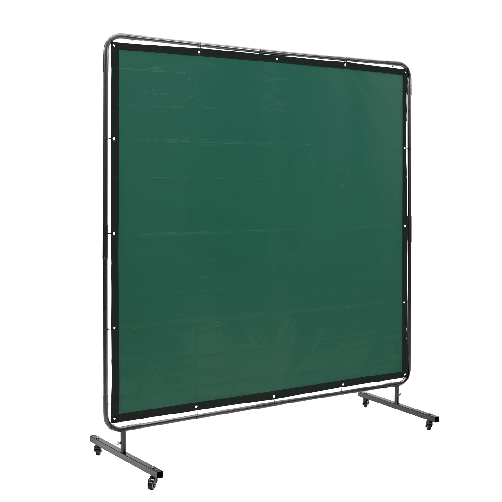 Welding Screen With Frame, 6' X 6' Welding Curtain Screen, Flame-Resistant Vinyl Welding Protection Screen On 4 Swivel Wheels (2 Lockable), Moveable & Professional For Workshop/Industrial, Green