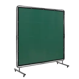 Welding Screen With Frame, 6' X 6' Welding Curtain Screen, Flame-Resistant Vinyl Welding Protection Screen On 4 Swivel Wheels (2 Lockable), Moveable & Professional For Workshop/Industrial, Green