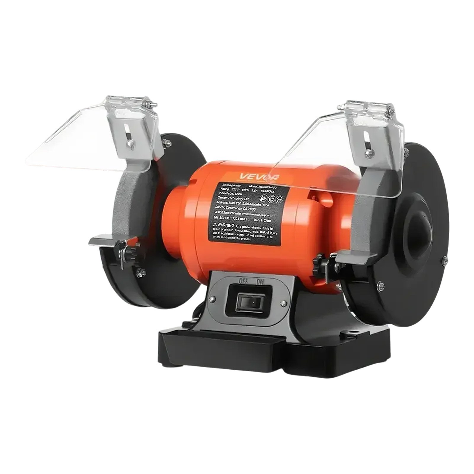 Bench Grinder, 6-inch Single Speed Bench Grinder, 3450RPM High-Speed Table Grinders With 450W 3.8A Induction Motor, 36/60-Grit Grinding Wheel & Adjustable Eye Shield For Fast Sharpening Grinding
