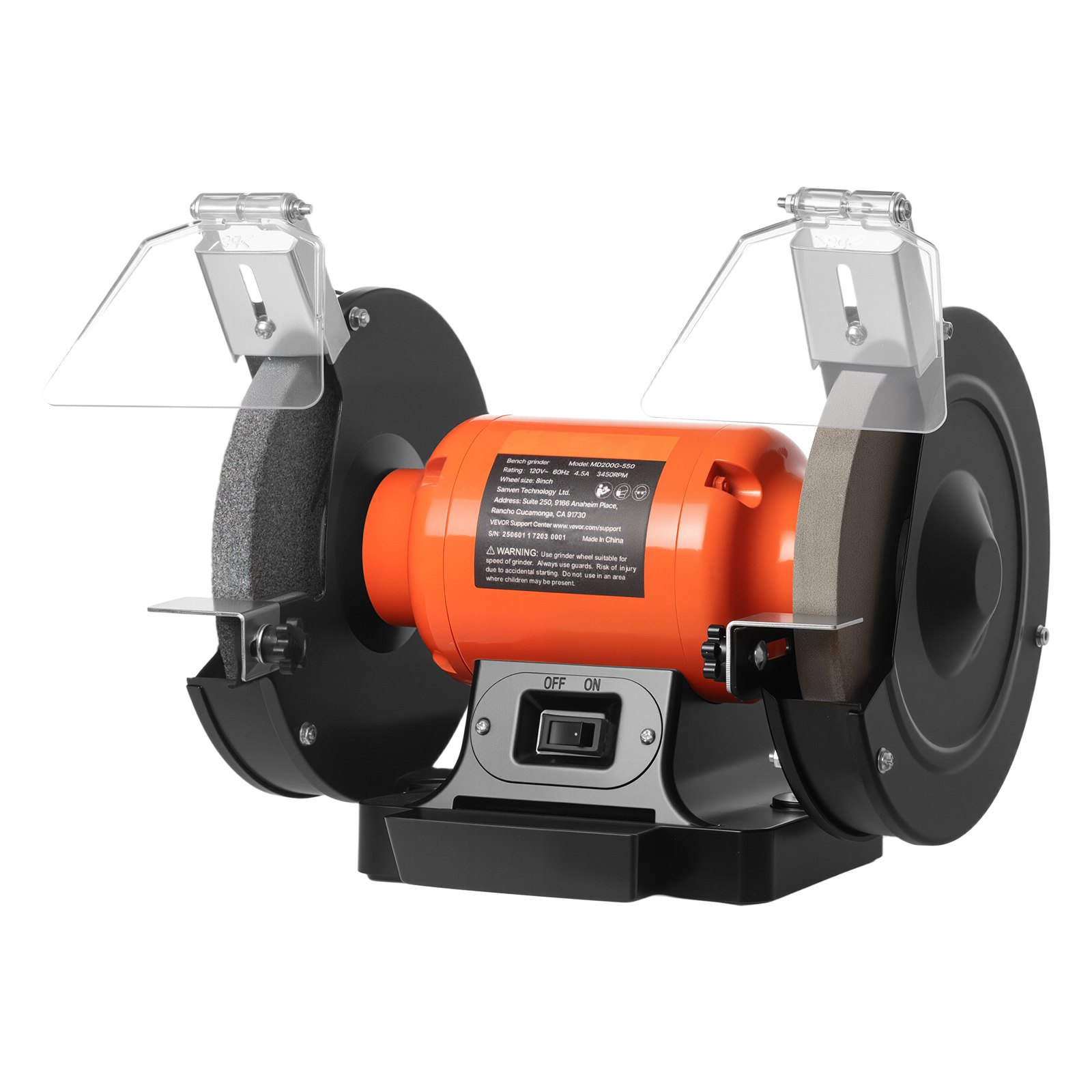 Bench Grinder, 8-inch Single Speed Bench Grinder, 3450RPM High-Speed Table Grinders With 550W 4.5A Induction Motor, 36/60-Grit Grinding Wheel & Adjustable Eye Shield For Fast Sharpening Grinding