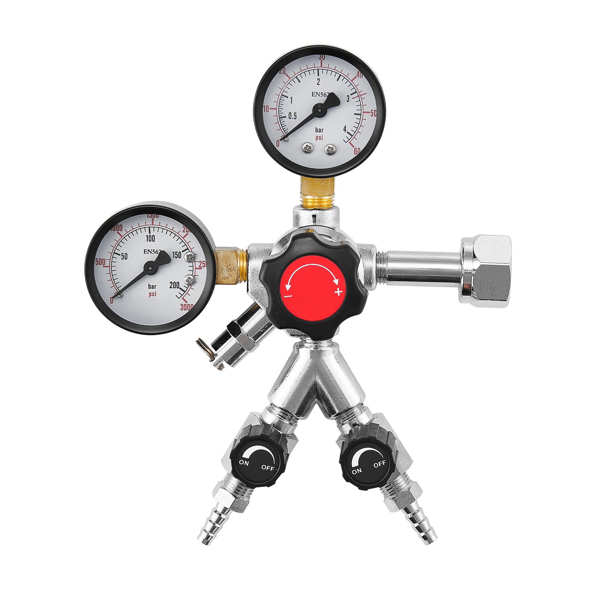 CO2 Regulator, Dual-Gauge Dual-Valve Beer Keg Regulator, 0–60 PSI Adjustable Pressure, Heavy-Duty CO2 Tank Gas Regulator With 2 Check Valves, For Draft Beer Homebrewing, Fits CGA320 Interface