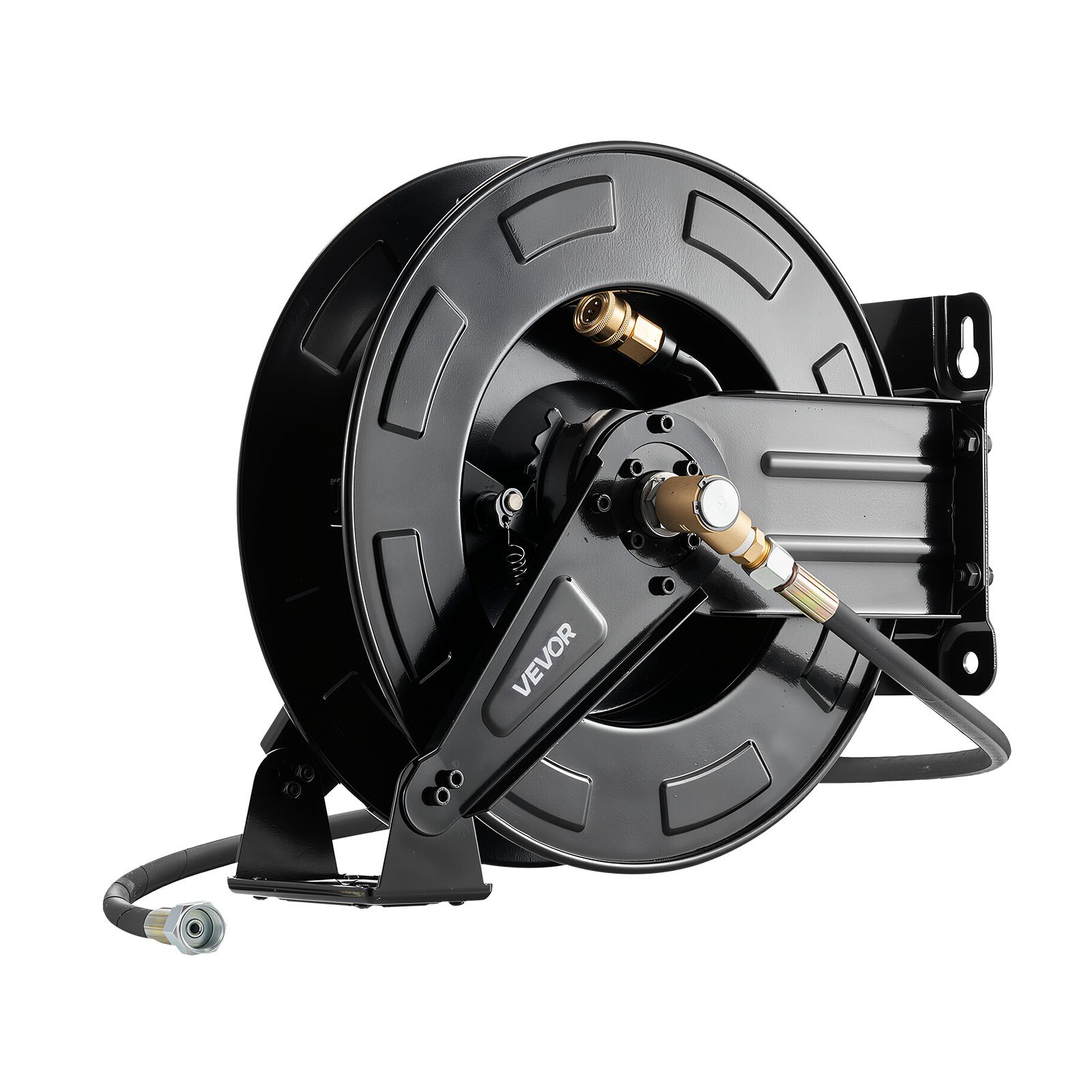 Pressure Washer Hose Reel, 50 Ft X 3/8 Inch Retractable Power Heavy-Duty Steel Washer Hose Reel, 4000PSI Max, Auto-Rewinding, Flexible Wall/Floor Mounted For Car Washing,Garden,Floor Cleaning