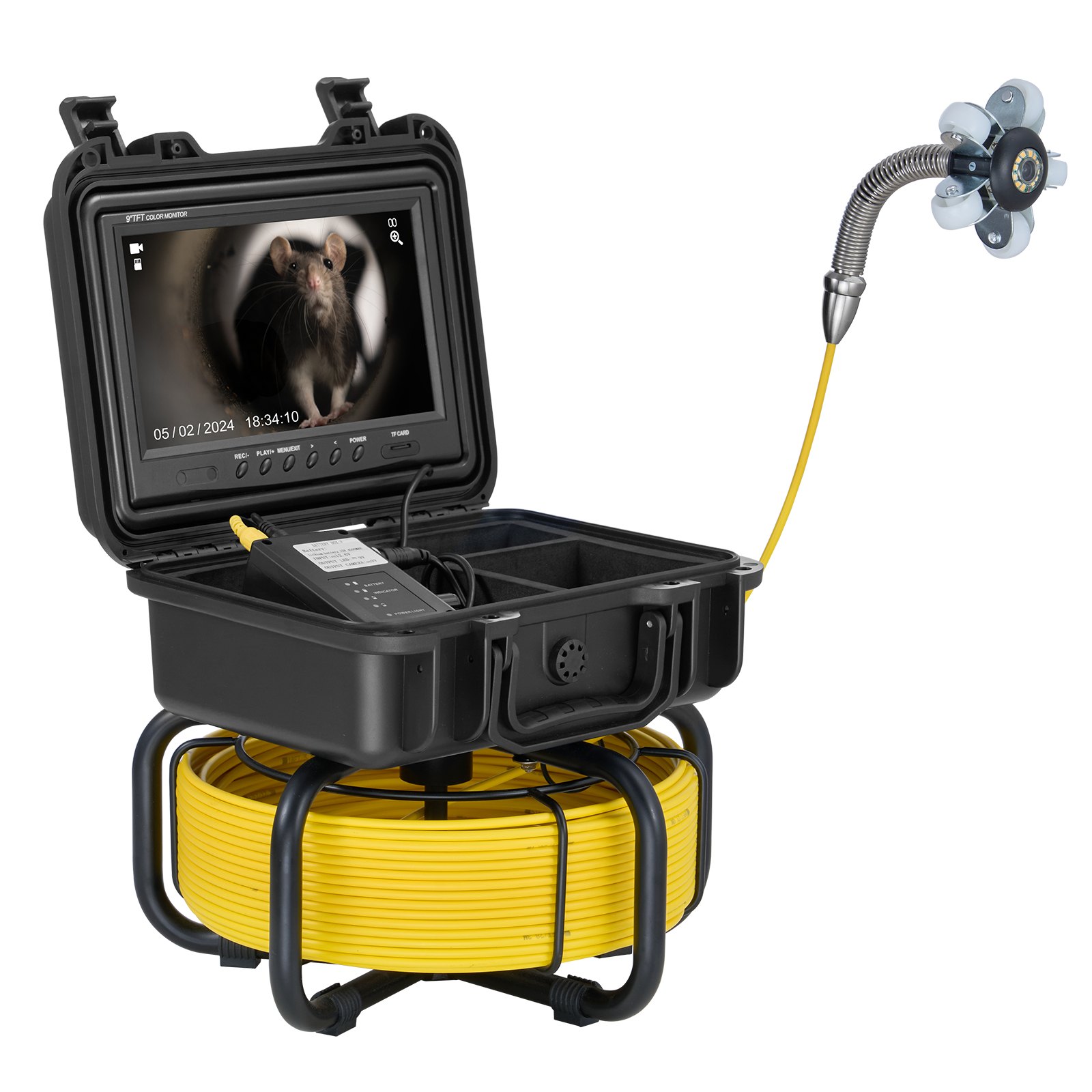 Sewer Camera, 98 Ft/30m, Self-Leveling Drain Inspection Camera With 9" 1080P HD Screen, 36X Zoom, IP68 Waterproof Plumbing Camera With Lights-12 LED, 32GB Card Snake Camera For Duct Pipe