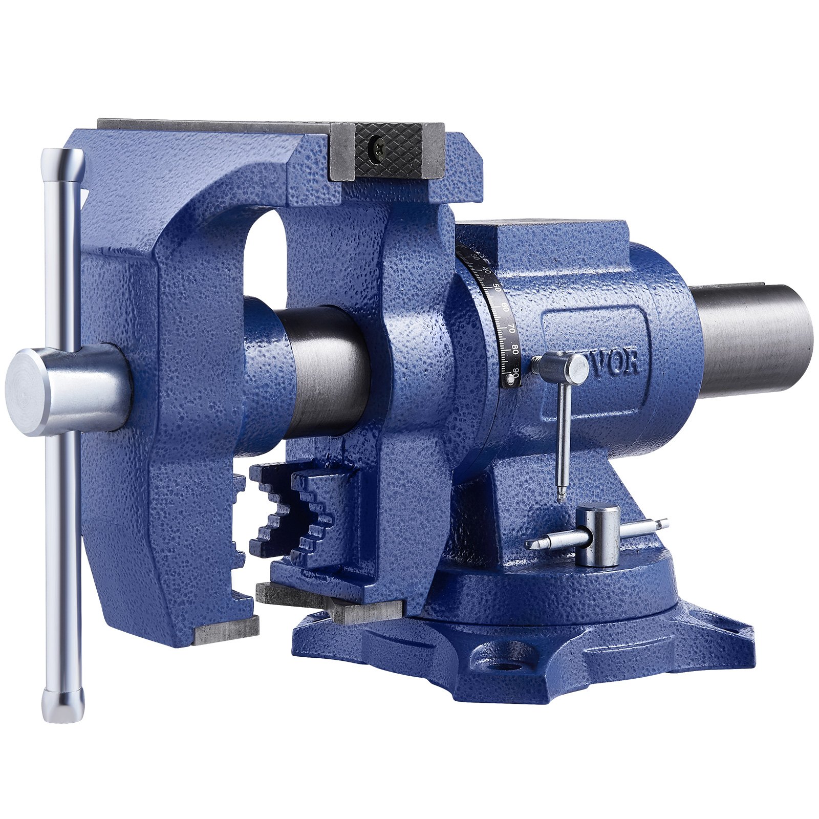 Heavy Duty Bench Vise, 6-1/2" Jaw Width, 5" Max Jaw Opening Multi-Purpose Ductile Iron Bench Vise With Anvil, 360° Swivel Base Head, 3" Throat, 5620 Lbs Clamp Force, For Pipe Repairing Metalworking