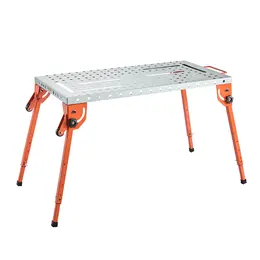 Foldable Welding Table 44" X 21", 500LBS Capacity Welding Workbench With 4-Level Adjustable Height, Carbon Steel Work Bench With 6 Tool Slots & 0.63" Fixture Holes For Welding Assembly Repair