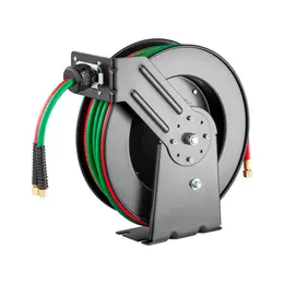 Retractable Welding Hose Reel, 1/4-Inch X 50FT Twin Oxygen Acetylene Rubber Hose Max 300PSI - R Grade, Ceiling/Wall Mount Heavy Duty Steel Hose Reel Auto-Rewind, Ideal For Workshops Garages