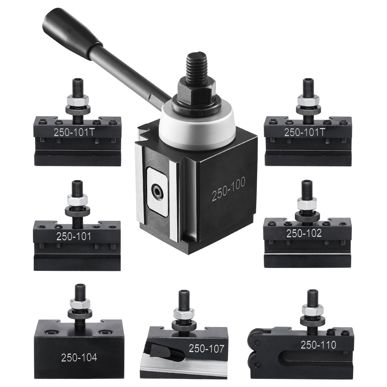 Quick Change Tool Post Set, 8 Pcs, Includes Lathe Tool Holders, Wedge Type Tool Post With Turning Tool Holder Accessories, Fit For Mini Lathe & Metal Lathe 6"-12" Swing, Durable Steel Material