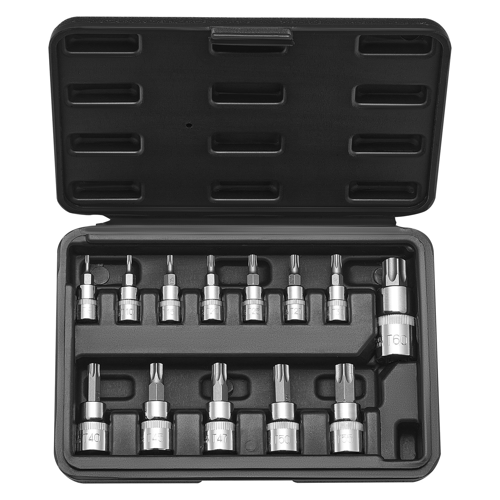 Torx Bit Socket Set, 13-Piece Star T8 - T60 Set, S2 Alloy Steel And Cr-V Steel, 1/4 In, 3/8 In, And 1/2 In Drives, With Enhanced Storage Case, Torx Sockets For Hand Use, Mechanics, Auto Repair