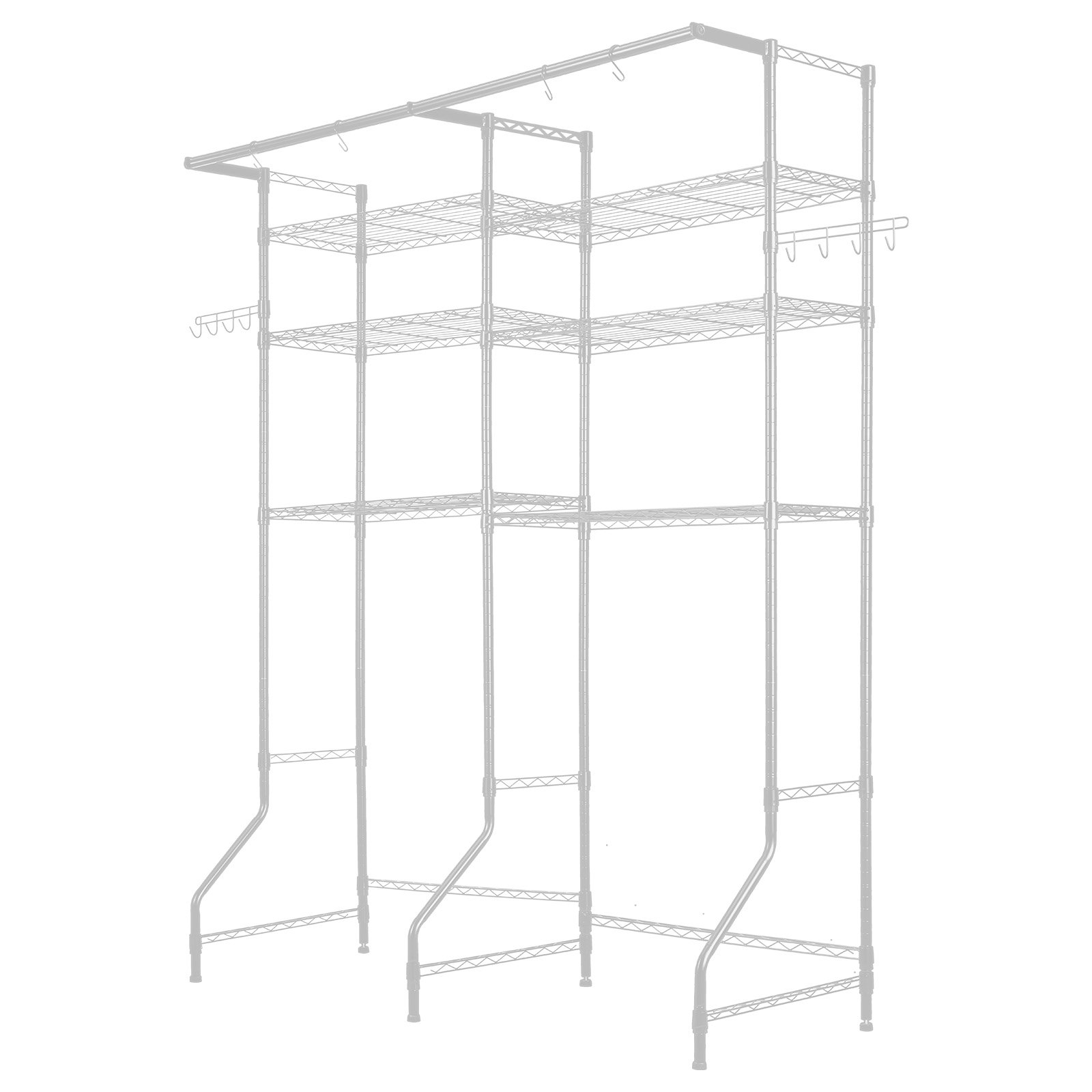 Over Washer And Dryer Storage Shelves, 6 Tiers Laundry Room Drying Rack With Hanger Rod And Hooks, Two Rows Adjustable Washer Shelves Space Saver, For Laundry Room Storage & Organization, White