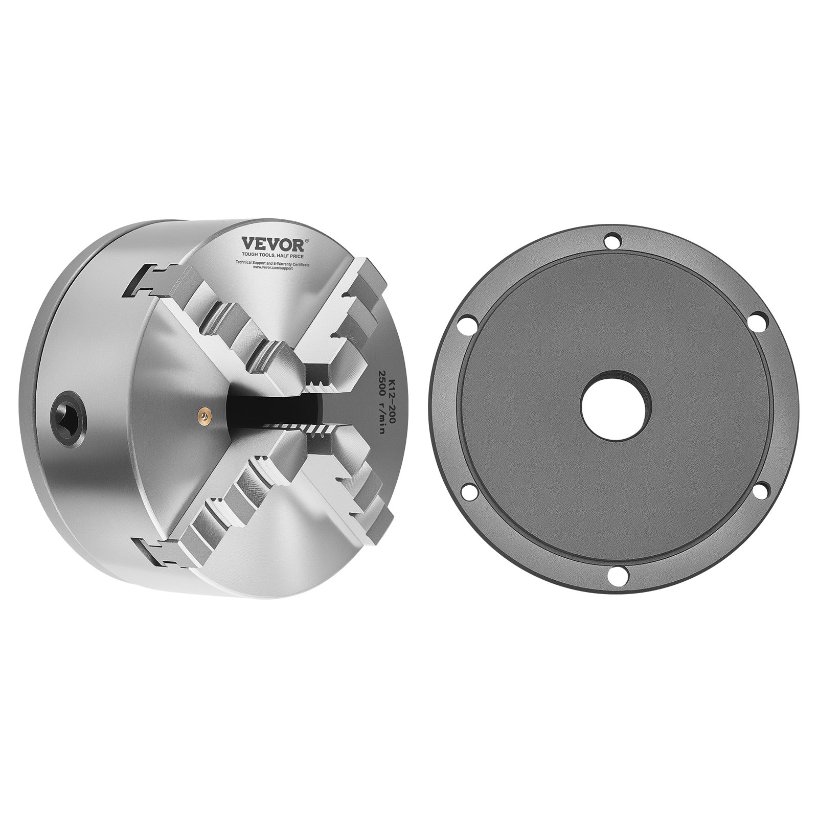 4-Jaw Lathe Chuck, 8 Inch (200 Mm), Self-Centering Chuck With 1 1/2 In-8 Threaded Backing Plate, 0.16-7.87 In (4-200 Mm) Clamping Range With T-wrench Screws, HT300 Material, For Wood Metal Lathe