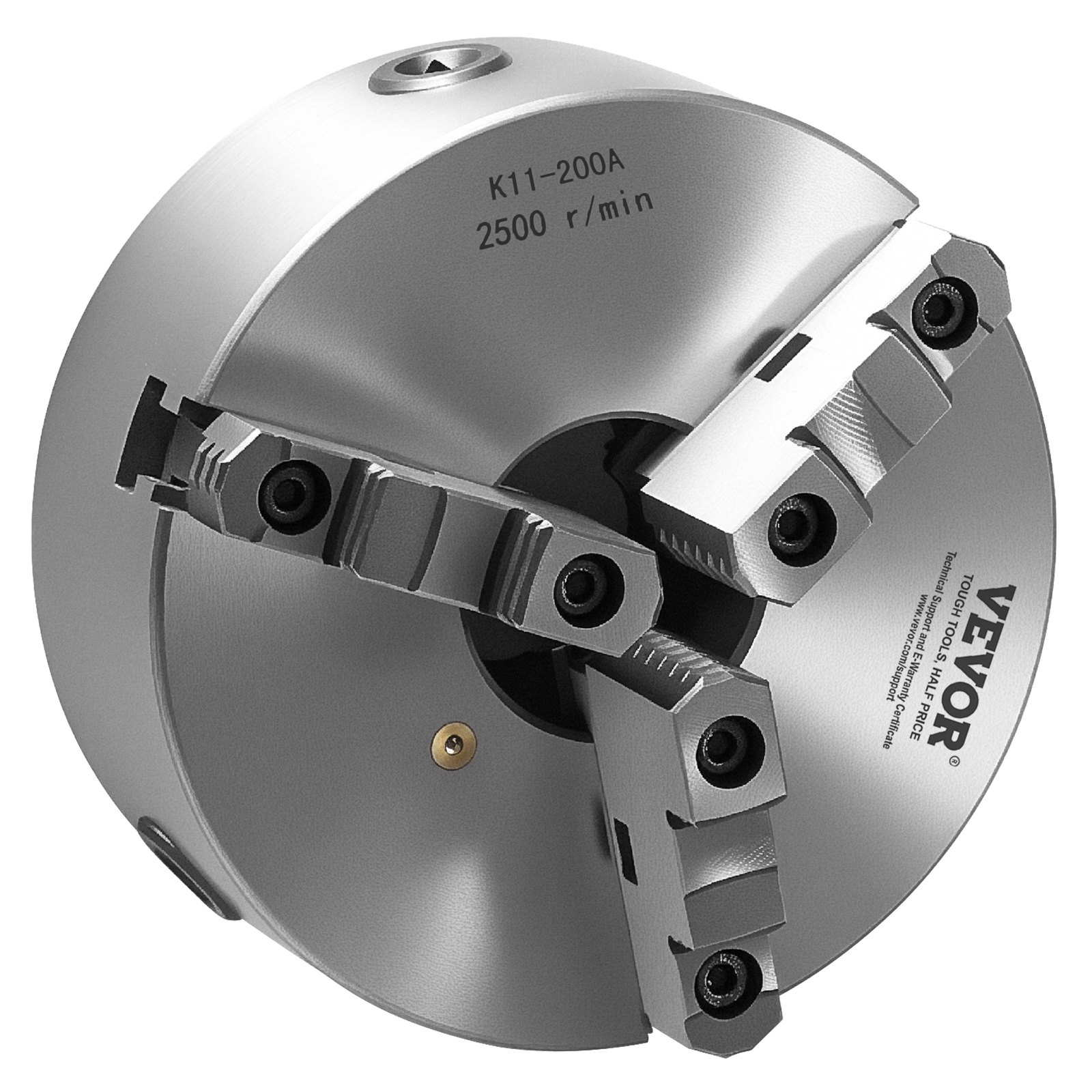 3-Jaw Lathe Chuck, 8 Inch (200 Mm), Self-Centering Chuck With 2 1/4 In-8 Threaded Backing Plate, 0.16-7.87 In (4-200 Mm) Clamping Range With T-wrench Screws, HT300 Material, For Wood Metal Lathe