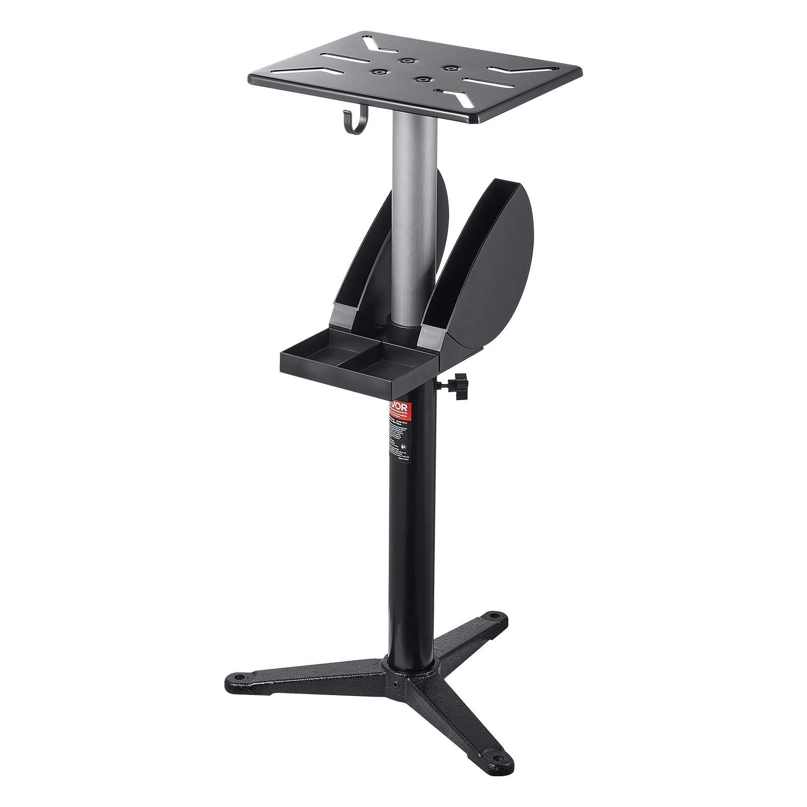 Bench Grinder Stand, Bench Grinder Vise Floor Pedestal With 12" X 10" Mounting Plate, 5-Level Height Adjustable Pedestal Stand With Grinding Wheel Storage Compartment & Heavy-Duty Cast Iron Base