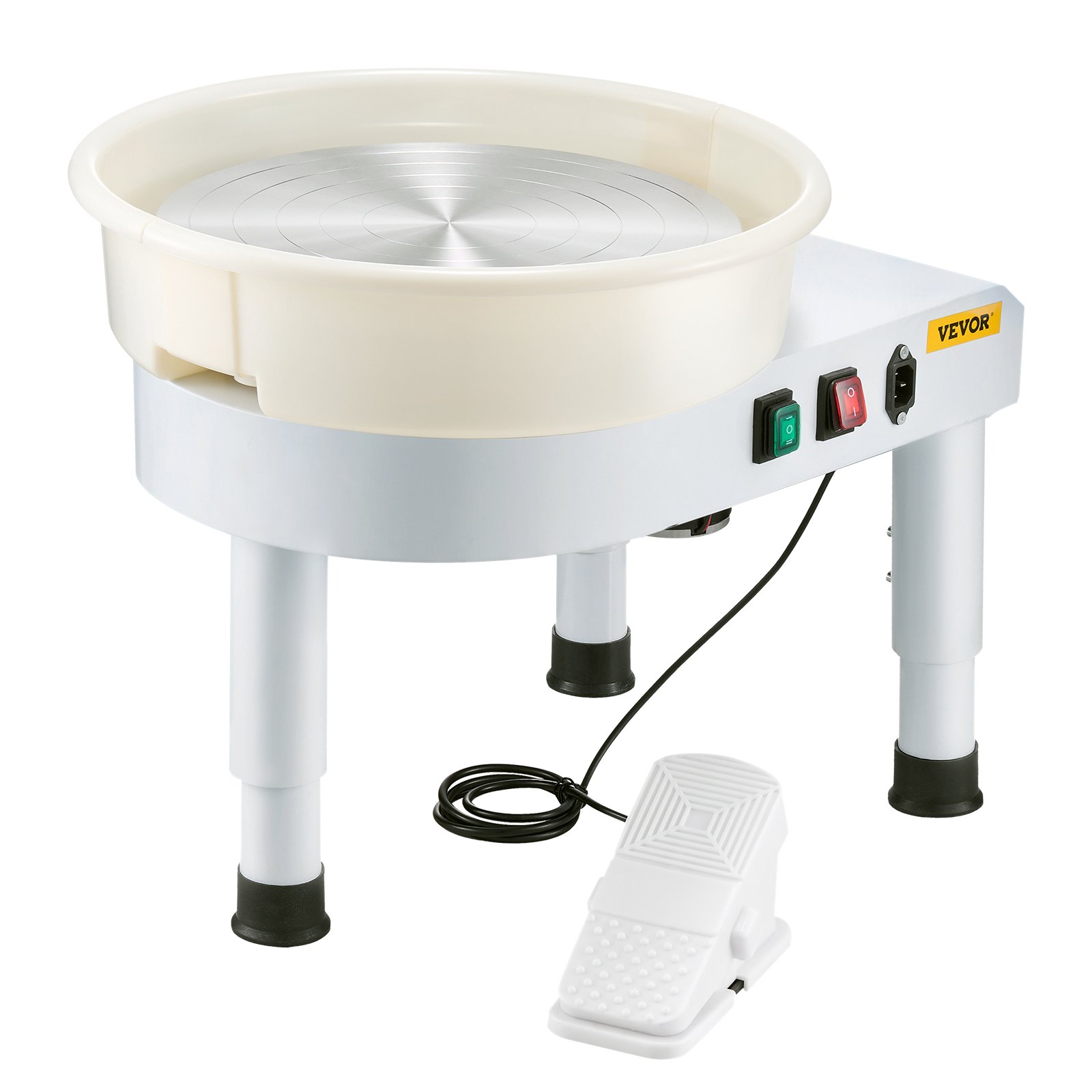 Pottery Wheel, 14 In Ceramic Wheel Forming Machine, 60-300 RPM Speed Adjustable Foot Pedal, Adjustable Lift Leg, Detachable Basin, Complete Tool Accessory Kit For Work Art Craft DIY, White