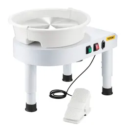 Pottery Wheel, 11 In Ceramic Wheel Forming Machine, 60-300 RPM Speed Adjustable Foot Pedal, Adjustable Lift Leg, Detachable Basin, Complete Tool Accessory Kit For Work Art Craft DIY, White