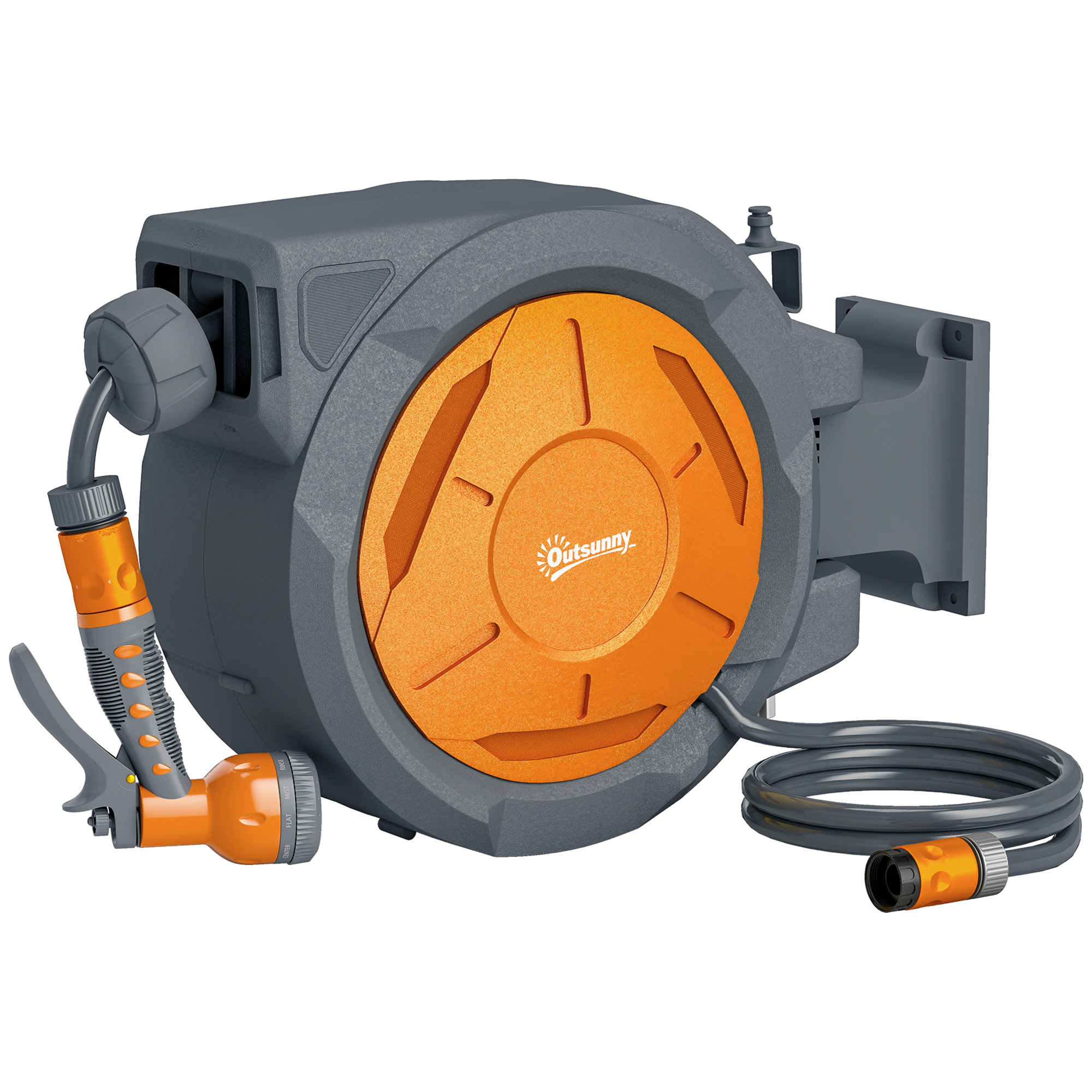 Retractable Hose Reel Wall Mounted, 30+2m Garden Hose Pipe Reel With Lock, Auto Rewind, 7 In 1 Spray Nozzle, Includes Wall Fixings, 180 Swivel, Outdoor Watering, 59 X 23 X 42 Cm, Orange