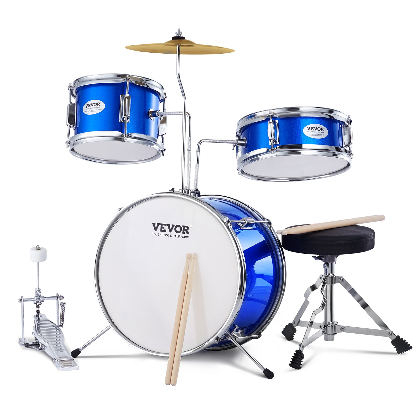 Schlagzeugset, 3-teilig, Drum Set Mit Verstellbarem Thron-Becken-Pedal, Zwei Paar Drumsticks, Ca. 20 Cm Tom Drum, 25 Cm Snare Drum, 36 Cm Bass Drum, Starter-Schlagzeugset Für Kinder, Blau