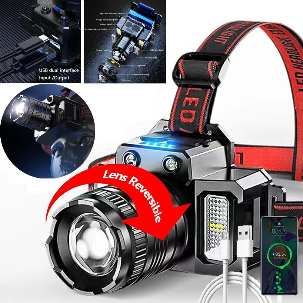 900000LM LED Headlamp Rechargeable Headlight Zoomable Head Torch Lamp Flashlight