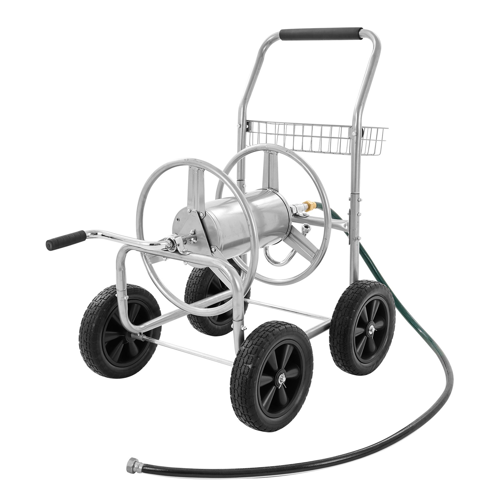 Main product image of Heavy Duty 4-Wheel Hose Reel Cart, 300 ft 5/8 inch Hose Capacity, Steel, Basket