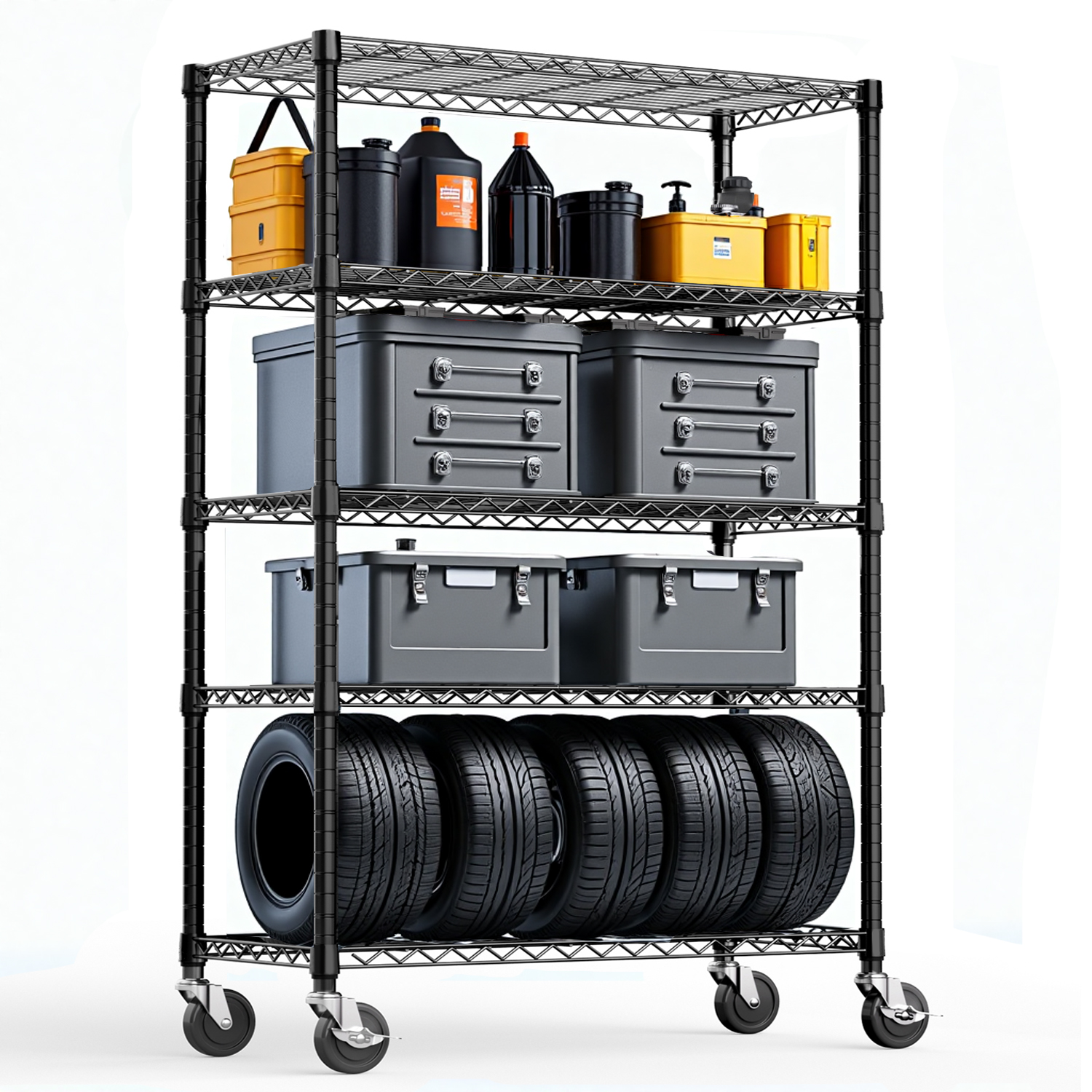 5-Shelf Storage Shelves,Wire Shelving Heavy Duty Metal Storage Shelving Unit Adjustable Garage Shelving Rack Pantry Kitchen Black, 5 Tier,17.7D X 47.2W X 75.6H