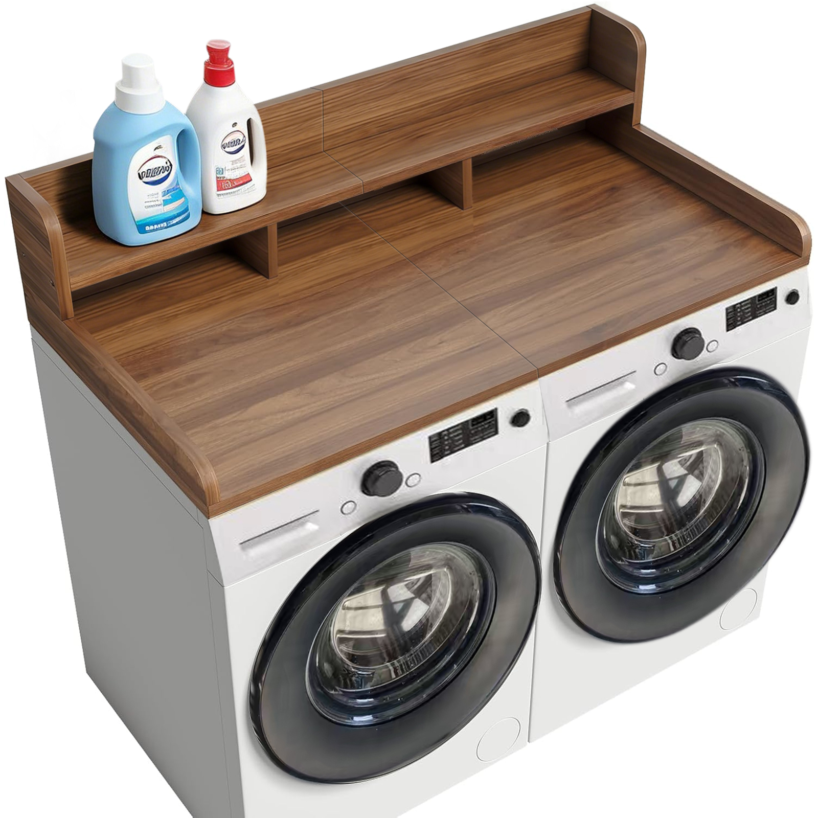 Washer Dryer Countertop With Non-slip Pads, Laundry Wood Shelf Topper With Edge, 54 Width X 27.5 Depth Double Layer Organizer For Washer And Dryer Laundry Hamper Counter Storage Organization DW
