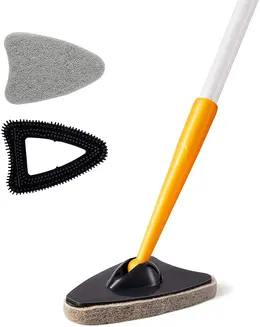 Tub Tile Scrubber Brush 2 In 1 Cleaning Brush Pole Stiff Bristles Scouring Pads For Cleaning Bathroom Kitchen Toilet Wall Tub Tile Sink Non-scratch