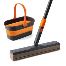 Sponge Mop Kit And Collapsible Bucket, Mop And Bucket For Floor Cleaning, Hands Free Home Floor Cleaning, Floor Cleaning System