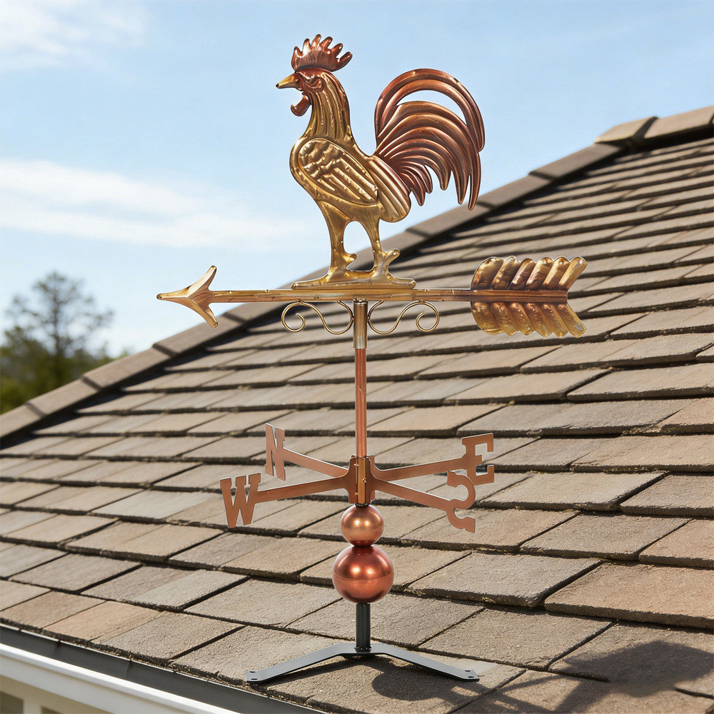 Metal Rooster Weathervane, Roof Mount Wind Direction Indicator, Outdoor Weather Vanes For Decorates Roofs, Gardens, Gazebos And Farmhouses
