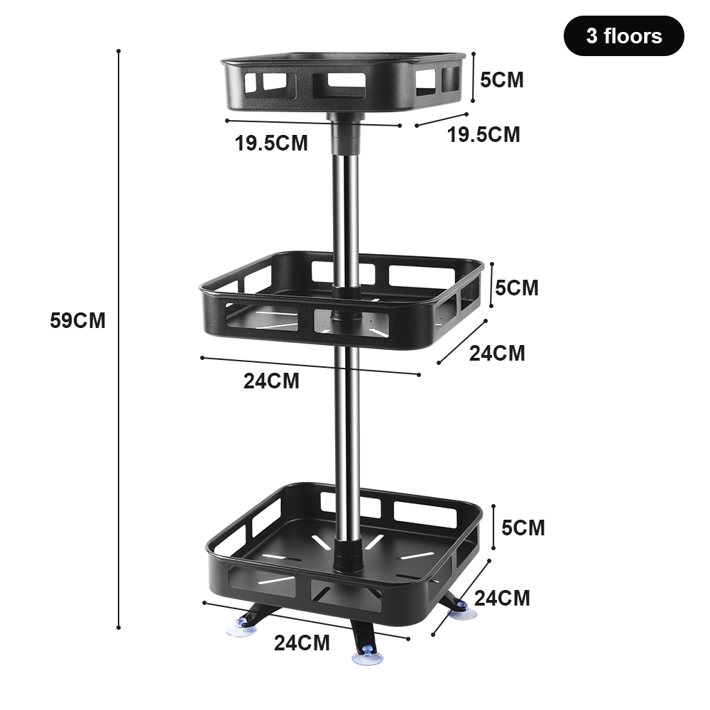 Square Rotating Kitchen Storage Spice Organiser Rack Pantry Bathroom Black