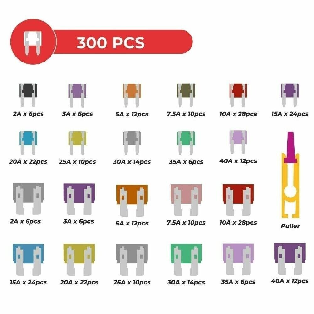 300PCS CAR BLADE FUSES Assortment Assorted Kit Blade Set Auto Truck Automotive