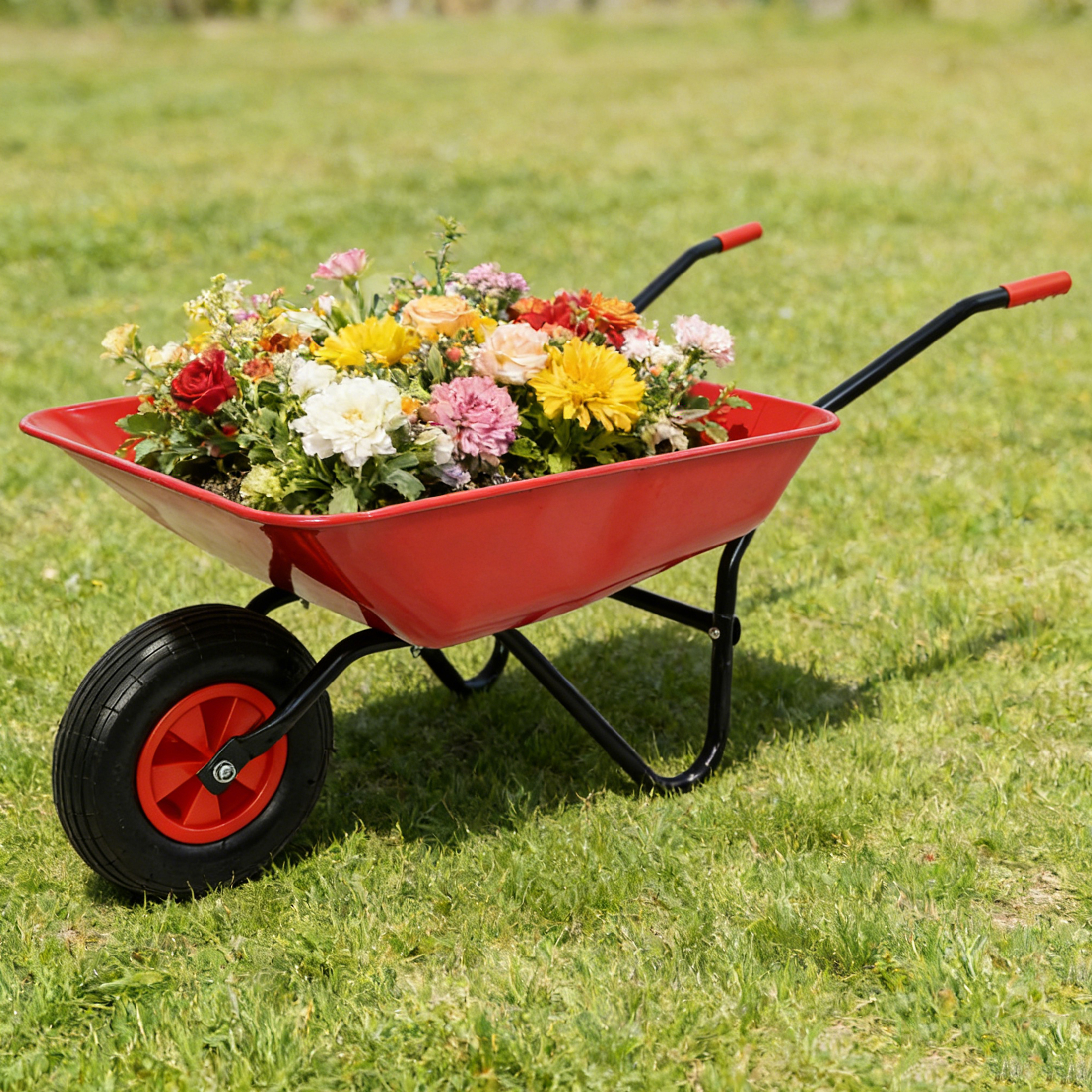 Steel TRAY Wheel Barrow Trolley For Red Garden 12 Inch Pneumatic Wheel
